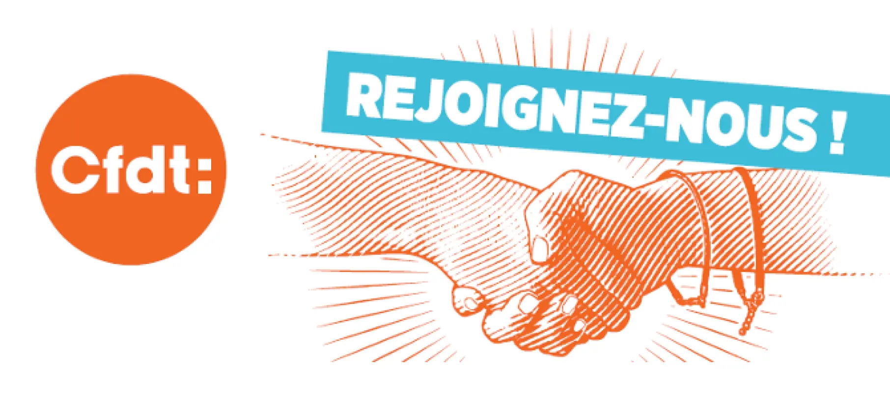 Poignée de mains intitulée : rejoignez-nous avec le logo CFDT