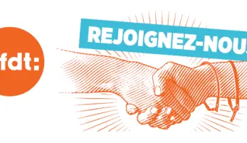 Poignée de mains intitulée : rejoignez-nous avec le logo CFDT